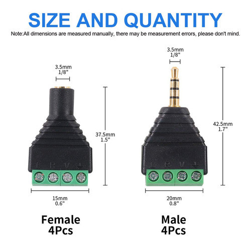 Glarks - 8 Conectores De Conector Estereo Trrs De 0.138 in ( 1