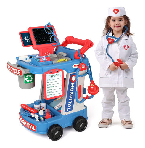 Juego De Médico Para Niños De 3-, Incluye Carrito Y Di 0