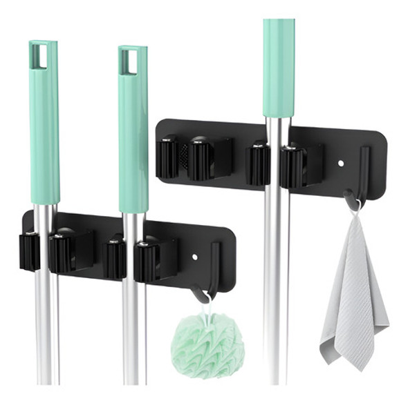 Soporte Organizador Doble Porta Escoba Colgador Gancho Hogar 1