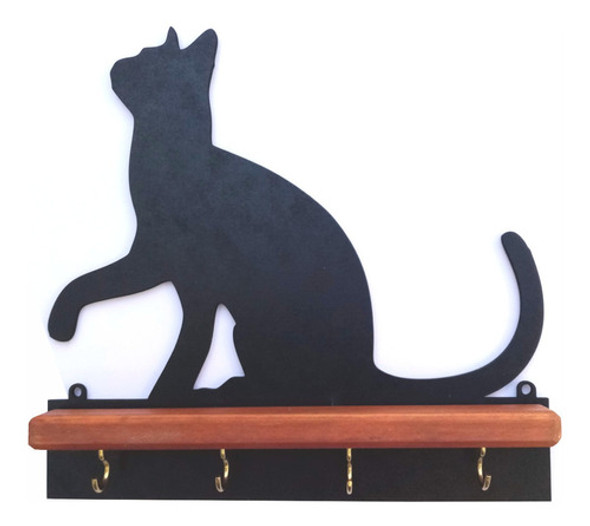 Portallaves Artesanal De Madera Gato Negro -regalo Día De 1
