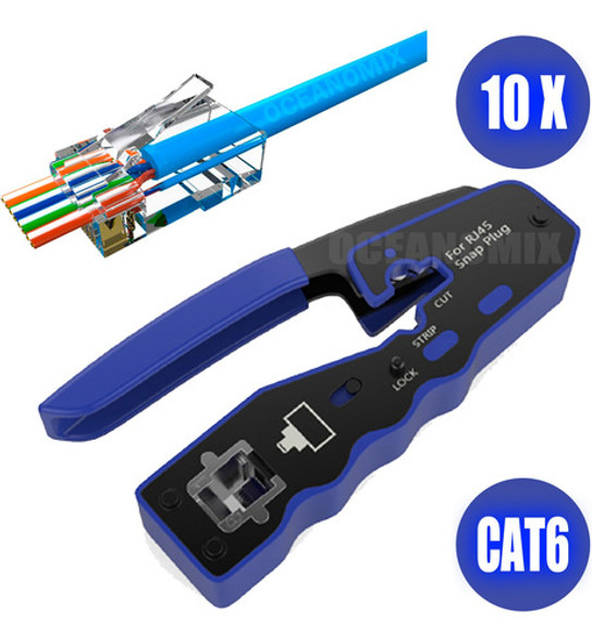 Alicate De Crimp Vazado De Rj45 Passagem + 10 Rj45 Cat6 1
