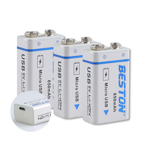 Bateria 9v Recargable Beston 650mah Usb Pack De 3 Unidades 0
