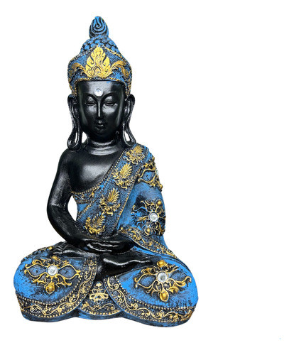 Buda Hindu Tailandês Tibetano Sidarta Em Resina Azul 27cm 0