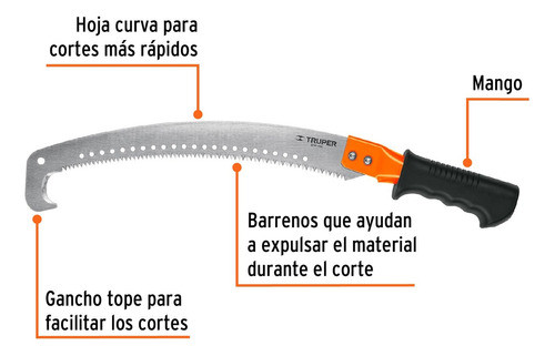 Serrucho De Poda 16 Con Gancho Tope Mango Pvc Hoja Curva 1