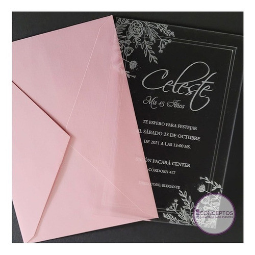 Tarjeta Invitación De Acrílico Transparente 15 Años X 80 1