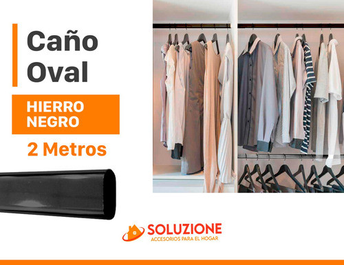 Caño Oval Acero Negro  Placard  X 2 Metros + 2 Soportes 1
