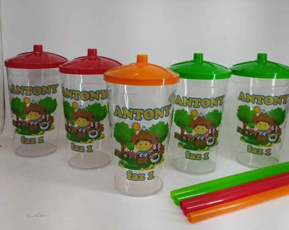 15 Copos Twister Com Tampa E Canudo Personalizados 500ml 1