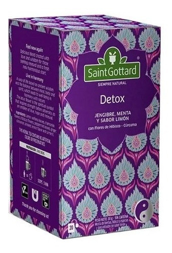 Te Detox Saint Gottard X20 Un Jengibre, Menta Sabor Limon X3 0