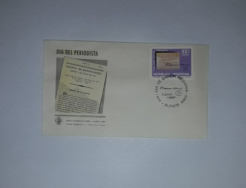 Sobre Primer Día De Emisión 1980 Día Del Periodista 0