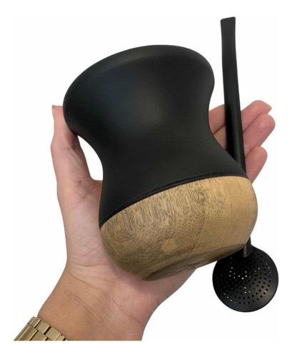 Kit Com Cuia De Madeira + Bomba Preto Fosco 0