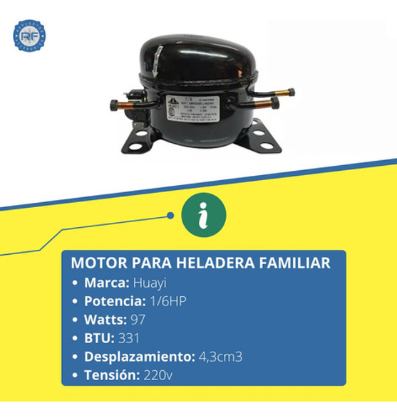 Motor Compresor Huayi 1/6 Hp Para Heladera Blend R134 / R12 1
