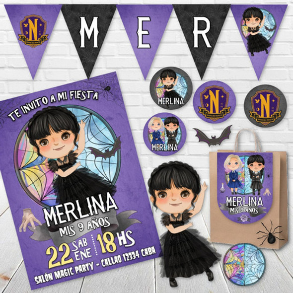 Kit Imprimible Merlina Adams Clipart Editable Power Point 1