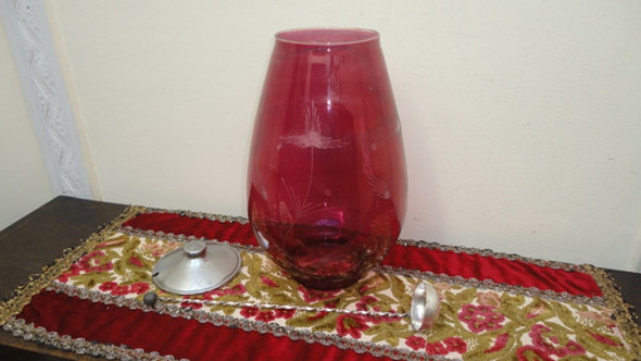 Ponchera Tallada Antigua Bordeaux Con Cucharon Plata Veala 1