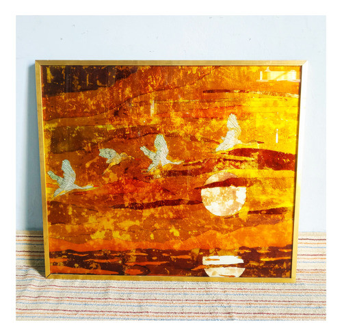 Pintura Decorativa Sobre Marco Dorado Y Cristal 74x64 Cm 0