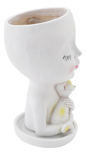 Adorável Vaso De Flores Com Cabeça Humana E Rosto, Resina Pa 0