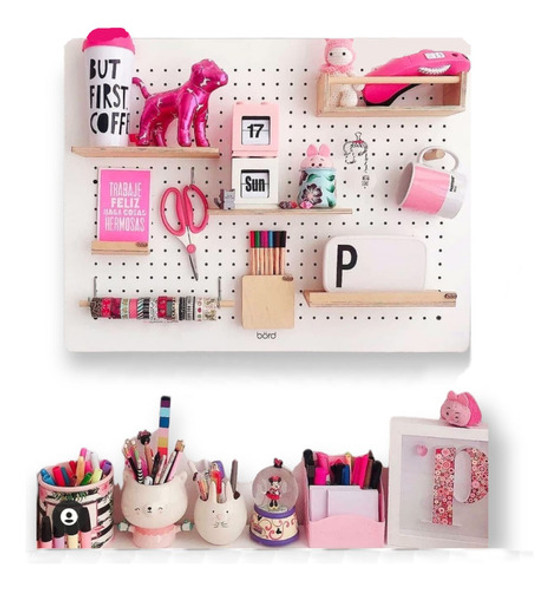 Organizador De Pared Börd Madera Blanco C/accesorios 75x58,5 0 Organizador De Pared Börd Madera Blanco C/accesorios 75x58,5 0