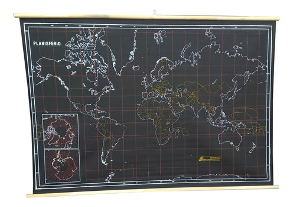 Mapa Planisferio Pizarra Negro - Apto Tiza - 130x90cm 0