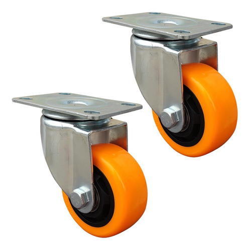 Kit 2 Ruedas Giratorias Pvc 75x32 Mm Sin Freno Acero Mueble 0