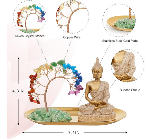 7 Chakra Crystal Tree Y Buddha Statue Set, Yoga Meditation D 1