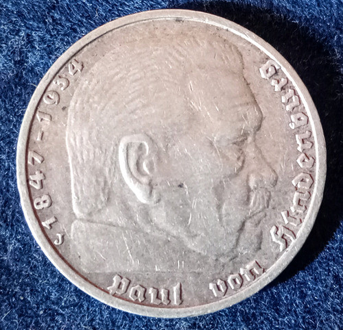 Moneda Alemania 5 Marcos 1937 Reich. Plata. Lp 386 1