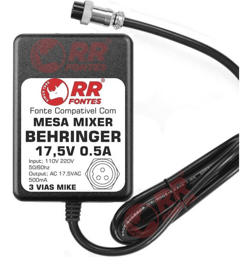 Fonte Ac 17,5v 0.5a Para Mixer Behringer Eurorack Mx802a 0