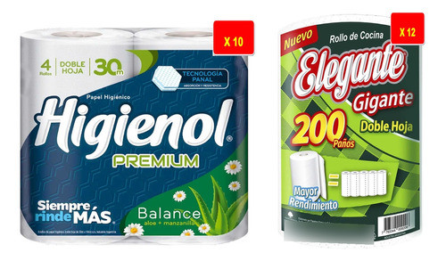Papel Higiénico Higienol Premium + Rollos De Cocina Elegante 1