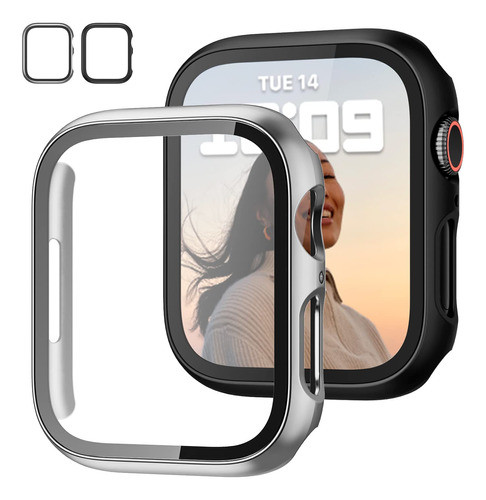 Protectores Para Apple Watch 7 41mm Vidrio T X2 Negro Plata 0