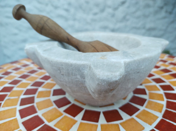 Antiguo Mortero De Mármol Carrara Con Pisón De Madera 1 Antiguo Mortero De Mármol Carrara Con Pisón De Madera 1