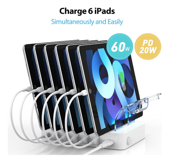 Soopii Estacin De Carga De 6 Puertos De 60 W/12 A Para Mltip 1