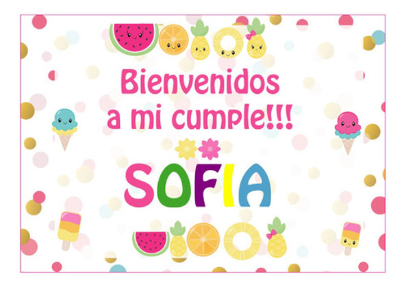 Frutas Tropicales Cumpleaños Banderin Cartel Stickers 0