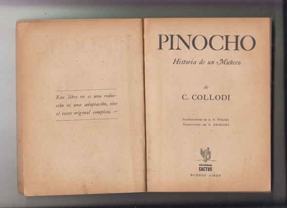 Aventuras De Pinocho X Collodi Completo Ilustrado 1940 Raro 1