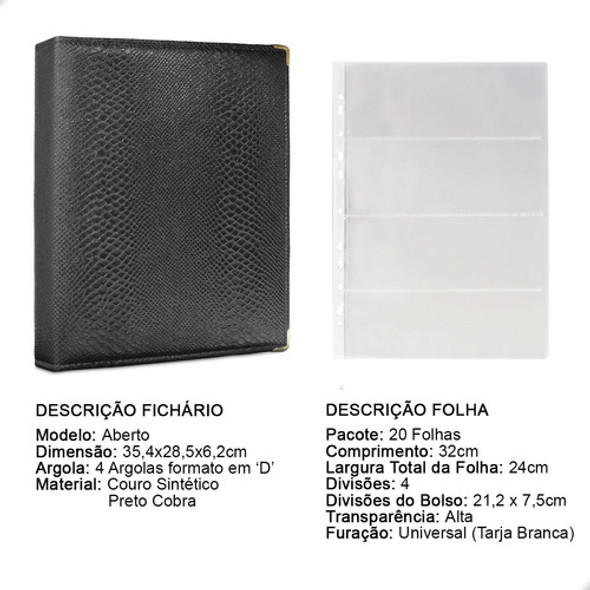 Álbum Fichário 20 Folhas Pp Cédulas 4 Espaços 32x24 Cobra G 1