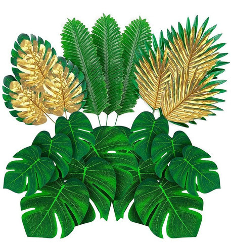 66 Hojas Tropicales Sinteticas Maxzone 6 Tipos Verde/dorado 0
