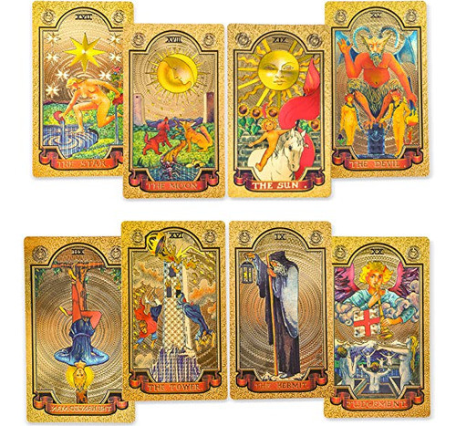 78 Cartas De Tarot De Aluminio Dorado De Lujo Con Libro Guia 0