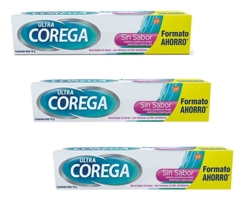 Pack X3 Corega Crema Adhesiva Ultra Corega Sin Sabor 70g 0
