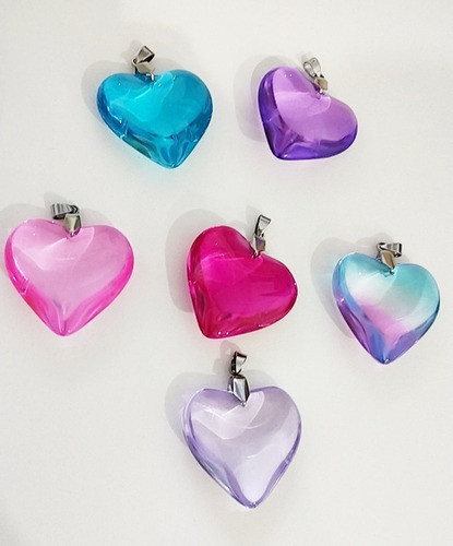6 Dijes Corazón Acrílico (símil Vidrio) Acero 316l 0