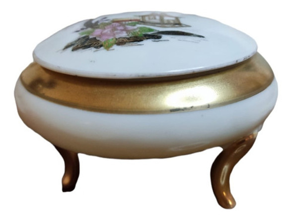 Alhajero De Porcelana Antiguo Tsuji Pintado A Mano Oro 0 Alhajero De Porcelana Antiguo Tsuji Pintado A Mano Oro 0