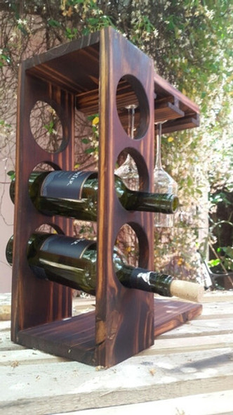 Porta Botella Vino Y Copas En Madera 0