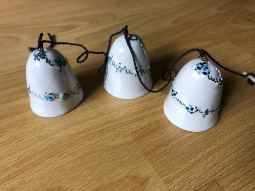 Antiguas Campanas Cerámica Esmaltada Adorno Flores X 3 0