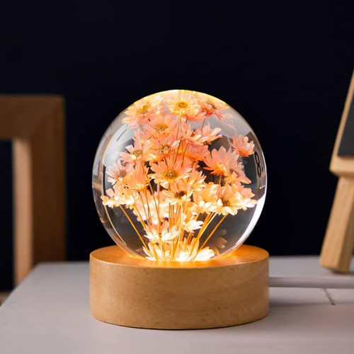 Marzius Flower Crystal Ball Night Light, Lámpara De Noche De 0