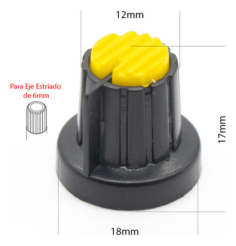 3 Perillas Potenciometro Amarilla 18mm X 17mm Eje Estriado 1