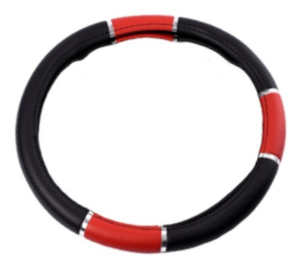 Cubre Volante 38cm Cocido En Cuero Ecológico Negro/rojo 0