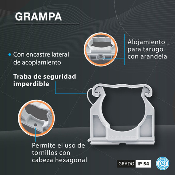 Pack X 10 Uni. Grampa P/caño Color Gris 50mm  - Kalop 1