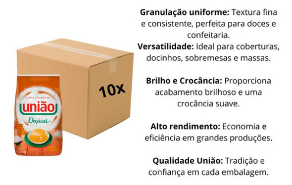 Kit 10 Un Açúcar Granulado Doçúcar União 1kg 1 Kit 10 Un Açúcar Granulado Doçúcar União 1kg 1