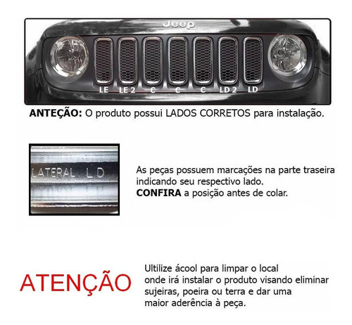 Aplique Arco Cromado Grade Novo Jeep Renegade 2019/... 7pçs 1