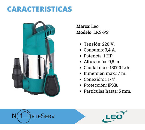 Bomba Sumergible 1 Hp Leo Desagote Achique Pluvial 220v 1