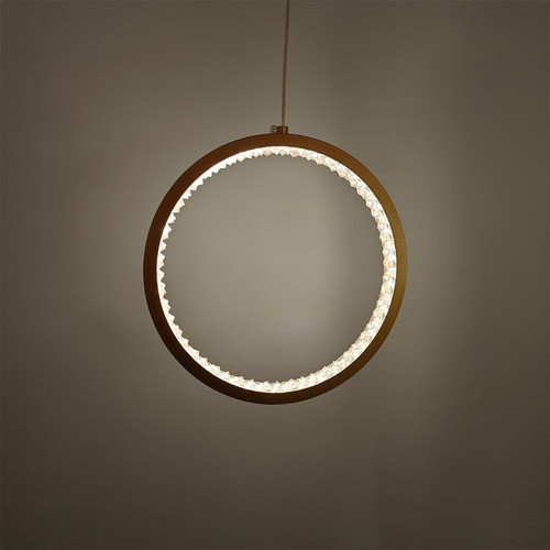Pendente Redondo Dourado Cristais Acrílico 20cm 15w 3200k 1