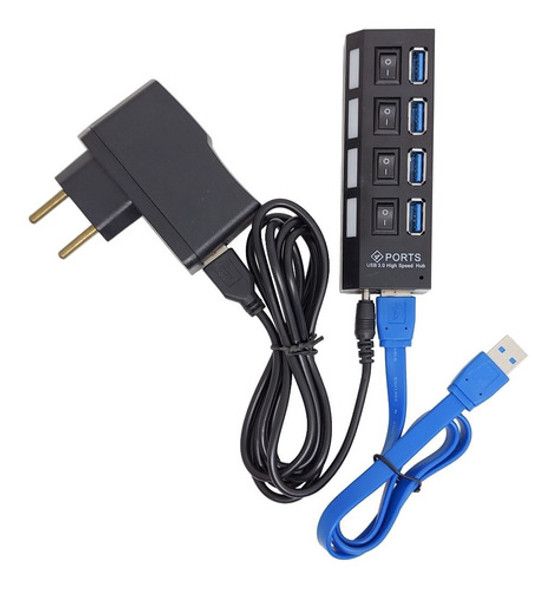 Hub Usb 3.0 Hi-speed 4 Portas C/ Fonte 5 Gbps Hd Externo Fle 0