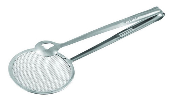 Escumadeira Para Frituras Pegador Inox Com Pinça E Peneira 0 Escumadeira Para Frituras Pegador Inox Com Pinça E Peneira 0