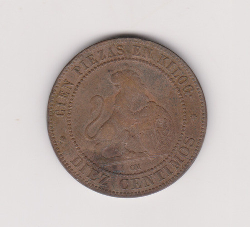 Moneda España 10 Centimos Año 1870 Muy Bueno + 1